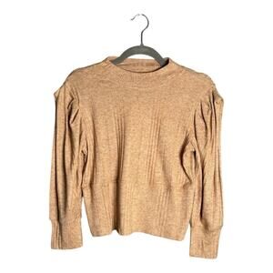 Band of the Free Brown Long Puff Sleeve High Neck Ribbed Sweater Size Medium